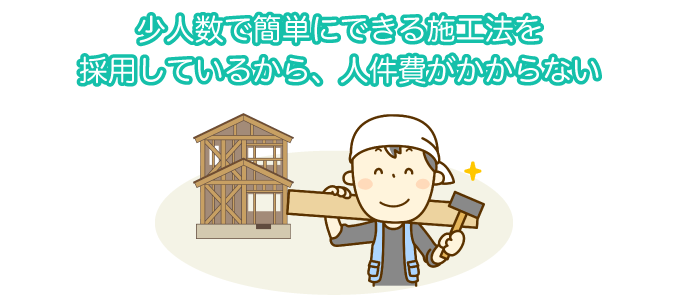 少人数で簡単にできる施工法を採用しているから、人件費がかからない
