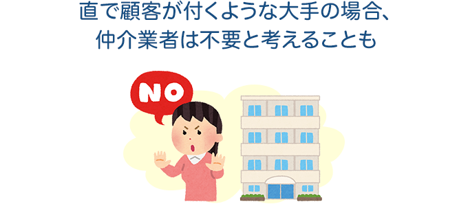 直で顧客がつくような大手の場合、仲介業者は不要と考えることも