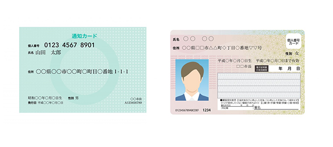 マイナンバーと通知カードのサンプル