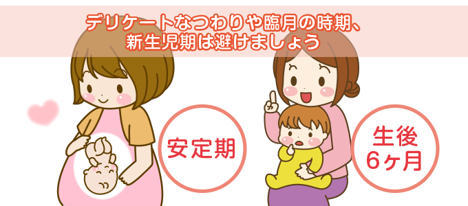 デリケートなつわりや臨月の時期、新生児期は避けましょう