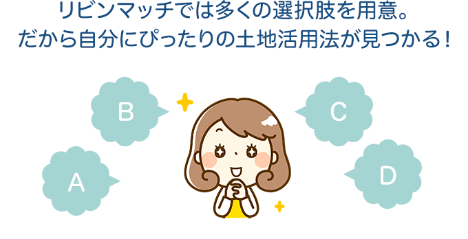 リビンマッチでは多くの選択肢を用意。自分にぴったりの土地活用方が見つかる