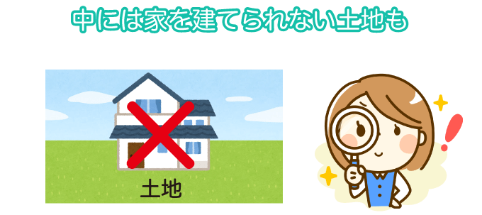 中には家を建てられない土地もあるので注意