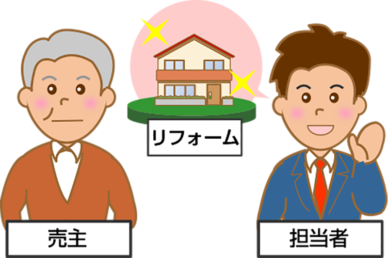 売主に物件の長所を説明する営業担当者