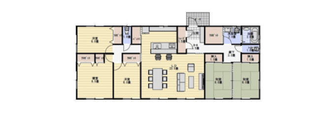 平屋二世帯住宅「完全同居型」の間取り
