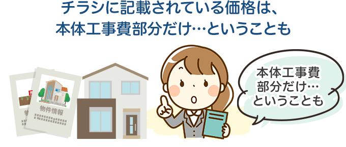チラシに記載されている価格は、本体工事費部分だけ…ということも