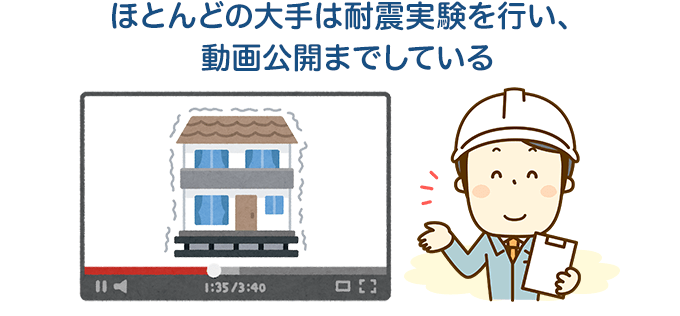 ほとんどの大手は耐震実験を行い、動画公開までしている