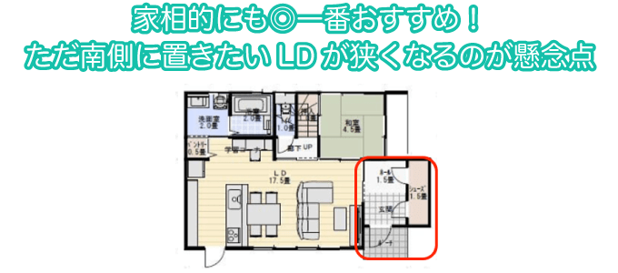 家相的にも◎一番おすすめ！ただ南側に置きたいLDが狭くなるのが懸念点