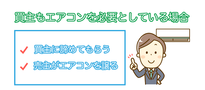 買主もエアコンを必要としている場合は、買主に諦めてもらうか、売主がエアコンを譲る必要がある