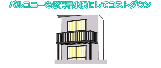 バルコニーを必要最小限にしてコストダウン