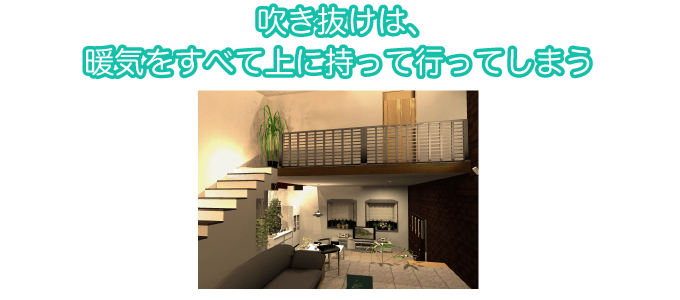 吹き抜けは、暖気をすべて上に持って行ってしまう