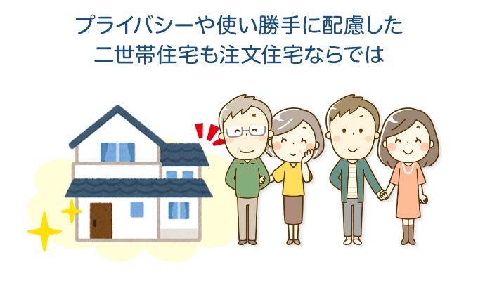 プライバシーや使い勝手に配慮した二世帯住宅も注文住宅ならでは
