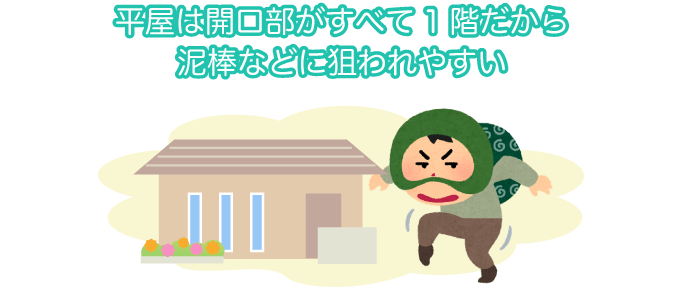 平屋は開口部がすべて1階だから泥棒などに狙われやすい