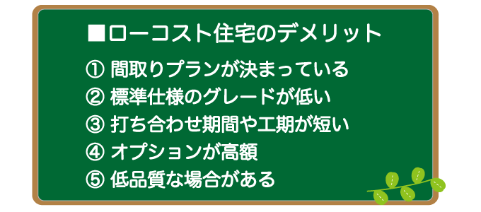 ローコスト住宅のデメリット