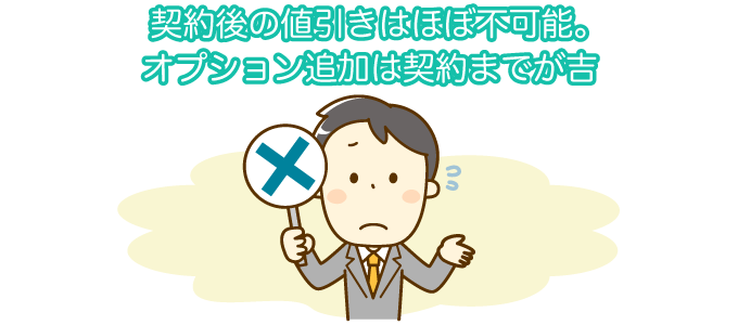 契約後の値引きはほぼ不可能。オプション追加は契約までが吉