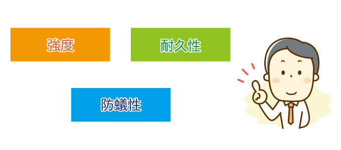 家の木材に必要なのは「強度」「耐久性」「防蟻性」