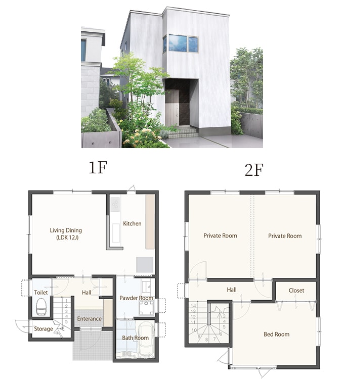 松井産業株式会社外観と間取り図例