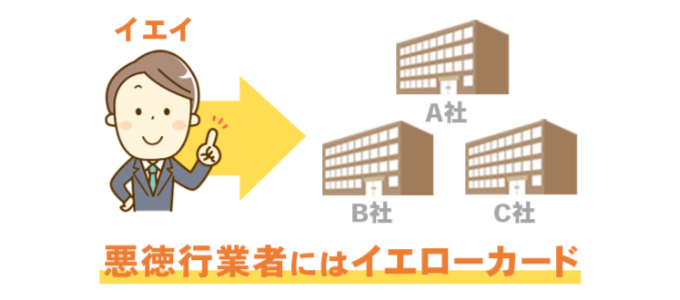 「イエローカード制度」です。顧客からの評判が悪かった不動産業者に対して、イエイの方から契約を解除するしくみ